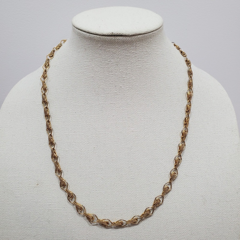 Vintage Gold Tone Link Chain Necklace 24" Twisted Rope &‎ Rhombus Links Classic